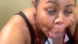 ebony bbw sucking big black cock between huge tits homemade