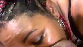 ebony bbw sucking big black cock between huge tits homemade