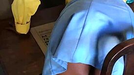 Ebony Teen 18+ Gets Nasty Creampie Under Study Room Table