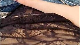 Intriguing morning solo session in jeans with soft moans