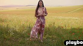 Small Blonde Model Jenessa Dawn Strips Naked Outdoors. Her Body Shines in Natural Light.