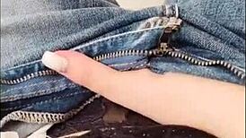 Intriguing morning solo session in jeans with soft moans