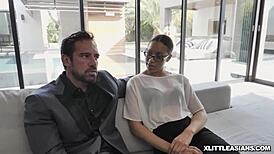 Asian Teen 18+ Ella Voneva Bends Over for Diamond Banks' Strap-On Ramming Her Pussy in Threesome