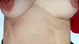 Playing with belt, spanking my tits