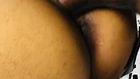 Creamy ebony teen feels horny with big cock.