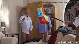 Old man squirts while Latina teens join in