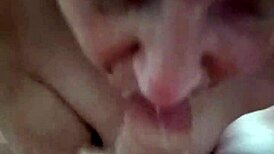 cumshot lands in Isabella's mouth during intense blowjob