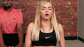 Yoga CFNM Femdoms Jerk Lucky Dude’s Cock in Group Session