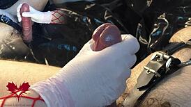 Mistress, Work My Cock with Gloves Until I Cum!