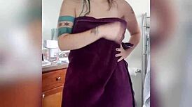 Milf teases with natural tits after shower fuck!