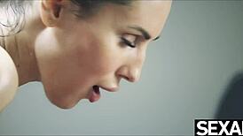 Oiled blonde lesbian triggers wild squirting climax