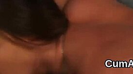 hot peach feels cum shot on her face while swallowing all the spunk