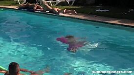 Rough doggystyle sex with muscular bodybuilder by the pool!