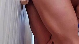 wife plays in the bathroom before work