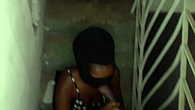 in the unfinished building, the young latina guy gives oral to the black cock, leading to anal and orgasm outdoors.