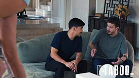 Dude, I can see up your stepmom's skirt as Pristine Edge rides Apollo Banks and Max Fills.