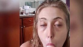 Milf teases with natural tits after shower fuck!