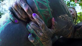 naughty tattooed goth teen squirts during outdoor anal play. alternative punk model fingers solo.