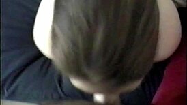 College student eagerly sucks lab partner's cock on her knees