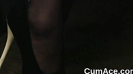 Hot hottie swallows jizz while sucking sperm on her face.