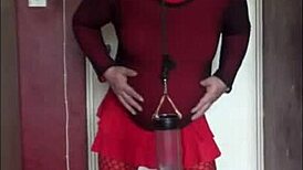 sissy crossdresser swallows piss in bisexual homemade scene, not caring about shy virgin lovers