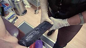 Massive strapon and fist in intense gyno exam