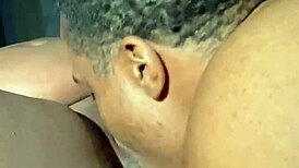 Licking that sweet ebony pussy in a steamy homemade session