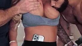 Big ass caucasian milf in group assfucking threesome with bubble butt cumshot.