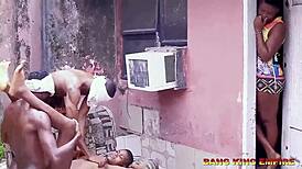 Foursome with Slim African College Babe and Two Big Black Cocks.