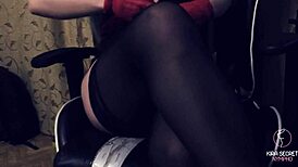 Russian girlfriend roleplays as nurse grinding dildo