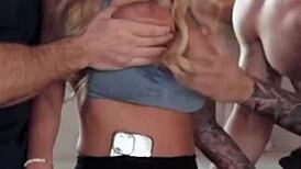 Big ass caucasian milf in group assfucking threesome with bubble butt cumshot.