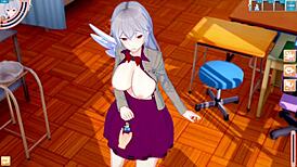 3D cartoon anime hentai with big tits blowjob and handjob