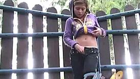 ellie 18 intensely fingers her pussy outdoors