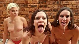 Pale Skinny Milf Spits and Drools in Wet Garden Kinky Play