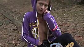 ellie 18 intensely fingers her pussy outdoors