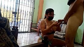 I lost the bet with my stepbro, now I’m live-sucking his huge cock for his buddies!