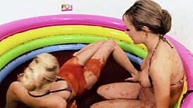 chloe and leila lick each other's wet pussies in strawberry jelly pool 😋