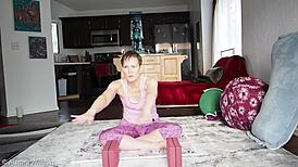 sexy cougar in tight yoga pants shows off huge cameltoe