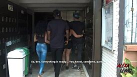 We have a sneak peek of Alexa Lewis's threesome with two men as her partner watches