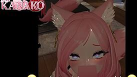 catgirl in anime cosplay outfit loves getting cumshot in her mouth during blowjob