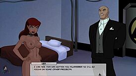 In DC Comics Unlimited Part 85, redhead babe walks slaves in voyeur BDSM game with big tits.
