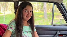 Public Pickup: Cute Girl Rides Car and Cock in Outdoor Fun.