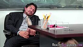 Skinny teen bangs hard in classroom reality scene