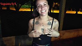 Wow! Vagninho and Holy Rubi, Hot Skinny Girl Pissing in Public Park!