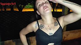 Wow! Vagninho and Holy Rubi, Hot Skinny Girl Pissing in Public Park!
