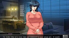 In Taimanin Asagi 3, part 02, the black character receives a handjob in the game