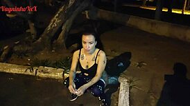 Wow! Vagninho and Holy Rubi, Hot Skinny Girl Pissing in Public Park!