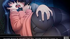 In Taimanin Asagi 3, part 02, the black character receives a handjob in the game