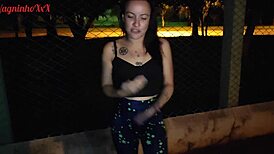 Wow! Vagninho and Holy Rubi, Hot Skinny Girl Pissing in Public Park!