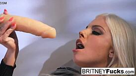 Hot Blonde Britney Amber Teases Then Sticks Giant Toy In Pussy